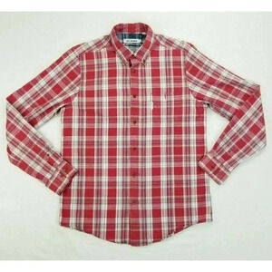 Ben Sherman Medium Pocket Logo Tag Button Down Red White Blue Check Cotton Shirt